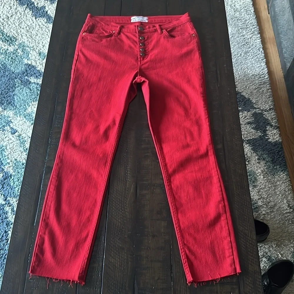 Free People Reagan Raw Jeans Size 31 Skinny Red Cotton Modal Stretch Button Fly - Picture 15 of 16